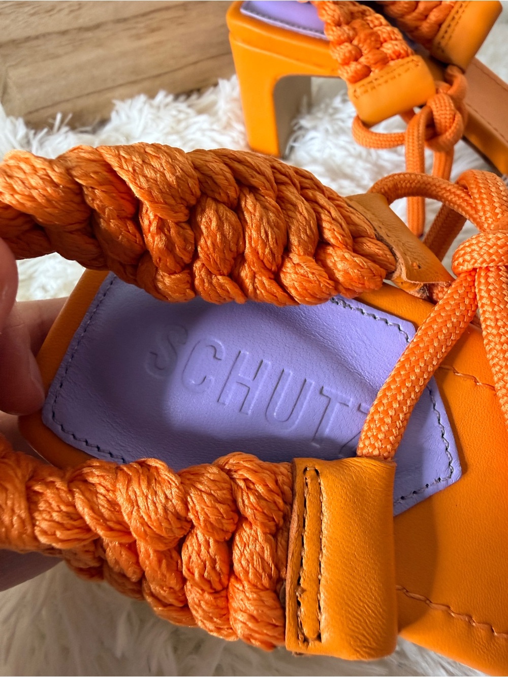 Schutz Blair Braided Rope Ankle Tie Colorful Heel Sandals Orange Size 8.5 - Picture 6 of 9